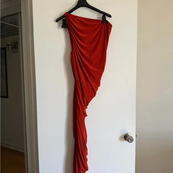 Norma Kamali Red/Orange Cinnamon Diana Gown Midi One Shoulder Dress size S/36 - Picture 5 of 9